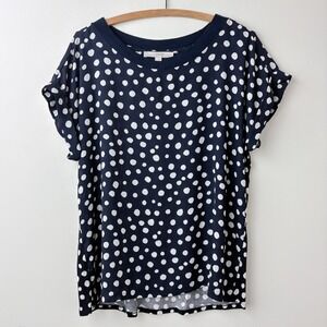 LOFT Polka Dot Navy Blouse Large Navy Blue Preppy Parisian Chic‎ Nautical Office